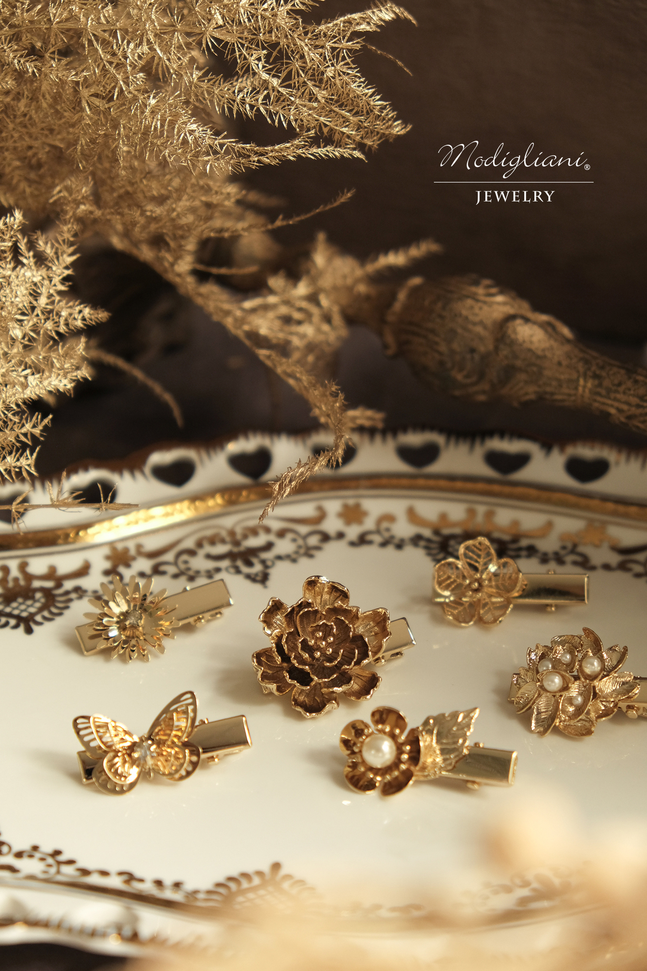 黃銅飾品, 髮夾, 飾品, 黃銅,施華洛世奇水鑽,小巧,花草,可愛