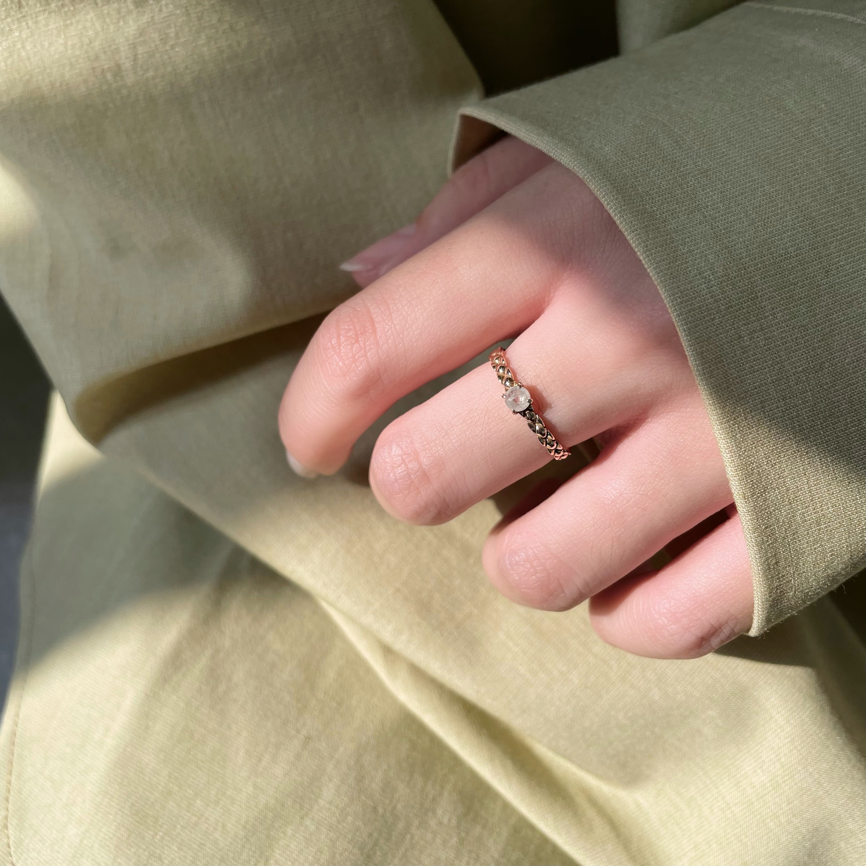 14k coco灰鑽原礦戒指