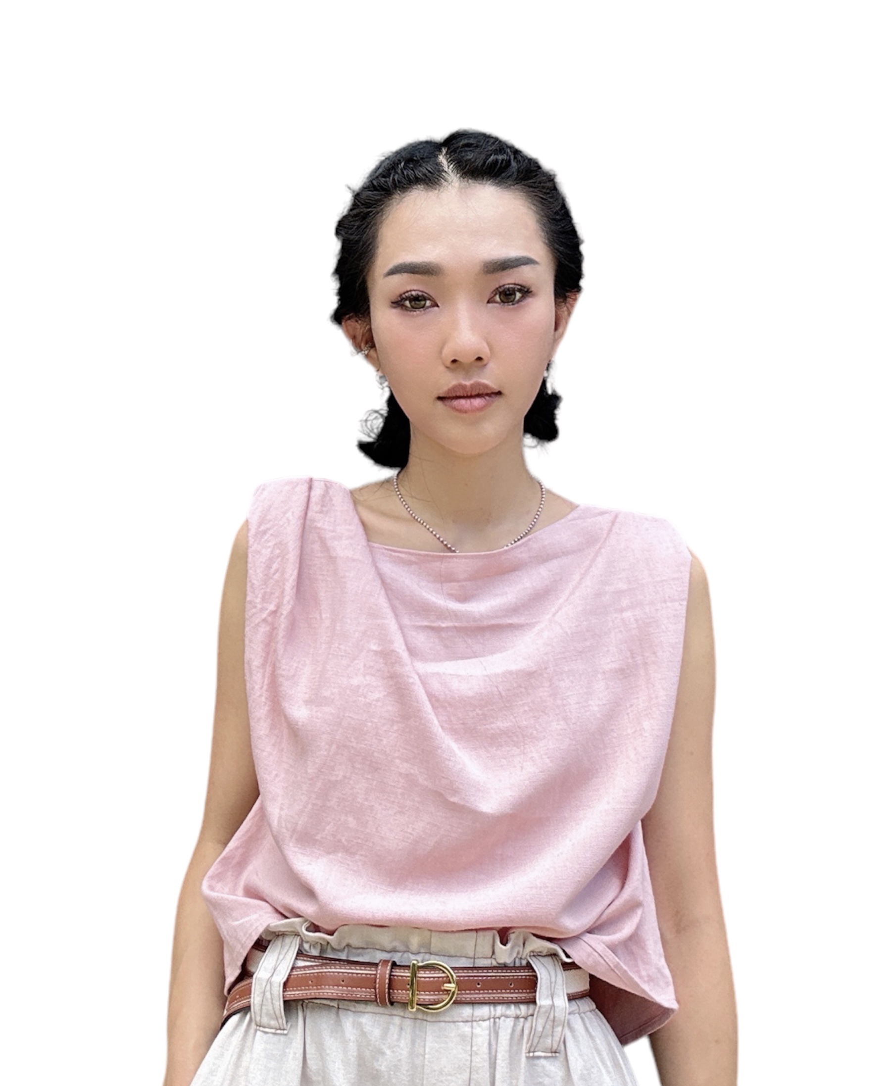 一邊扭肩軟布上衣（現貨款式）