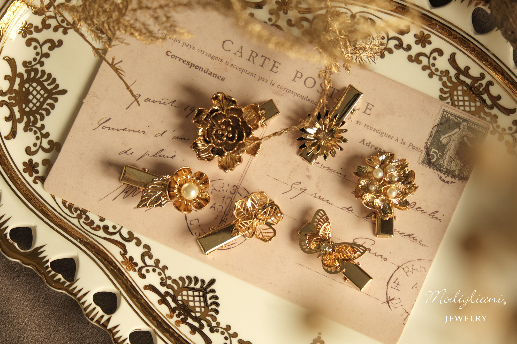 黃銅飾品,髮夾, 飾品,黃銅,花草,氣質,小巧