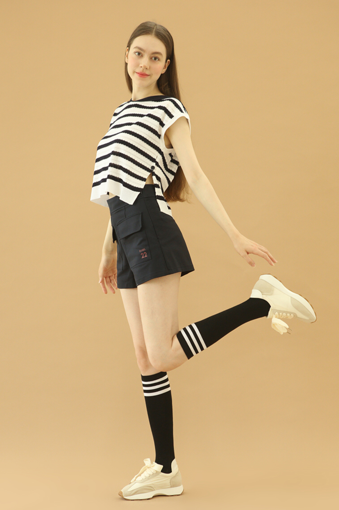 女【現貨】韓國正品P_LABEL同步/韓國學院風水手條紋針織衫/簡約百搭高爾夫球條紋針織上衣/＃ＭＷ112401