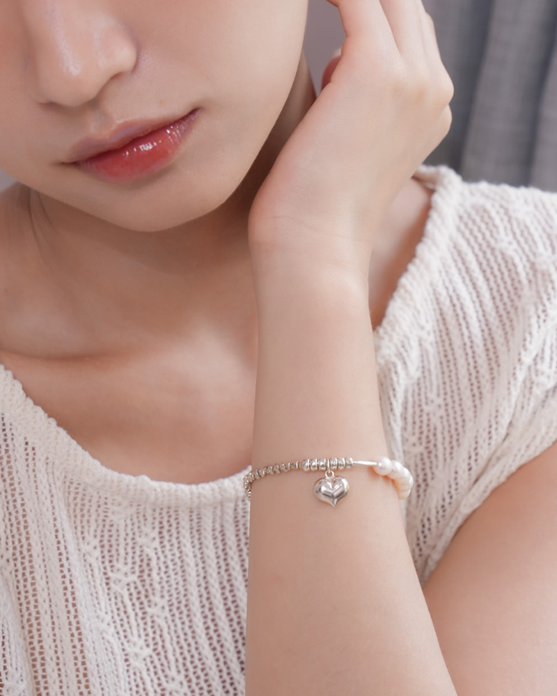 B080 永恆依戀| 純銀愛心珍珠手鍊