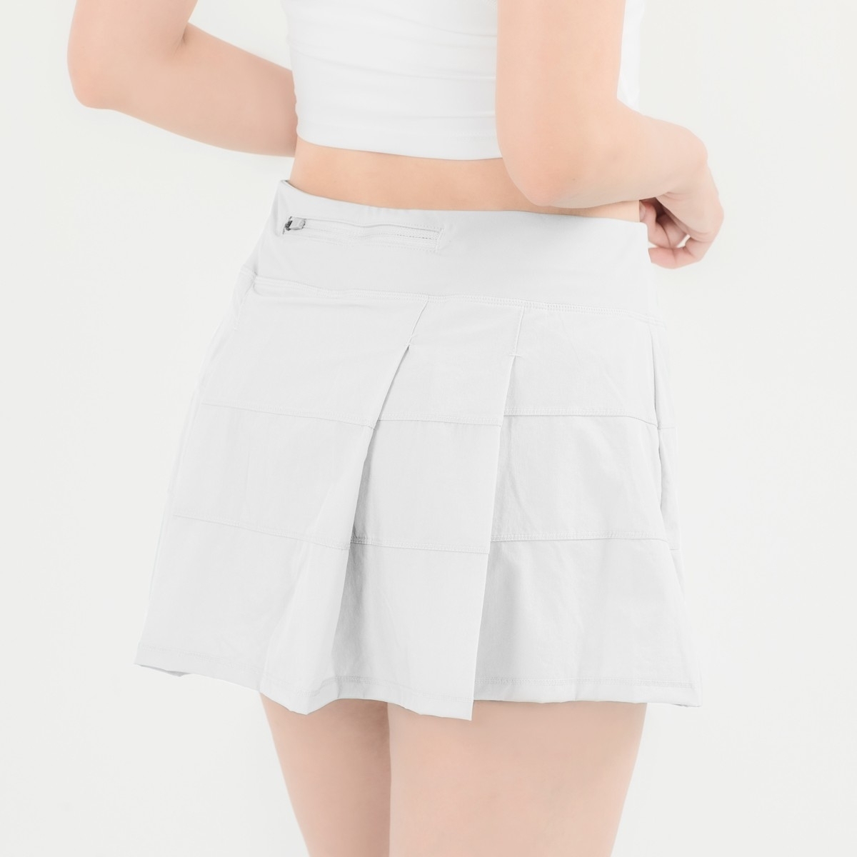 素色百褶褲裙 白