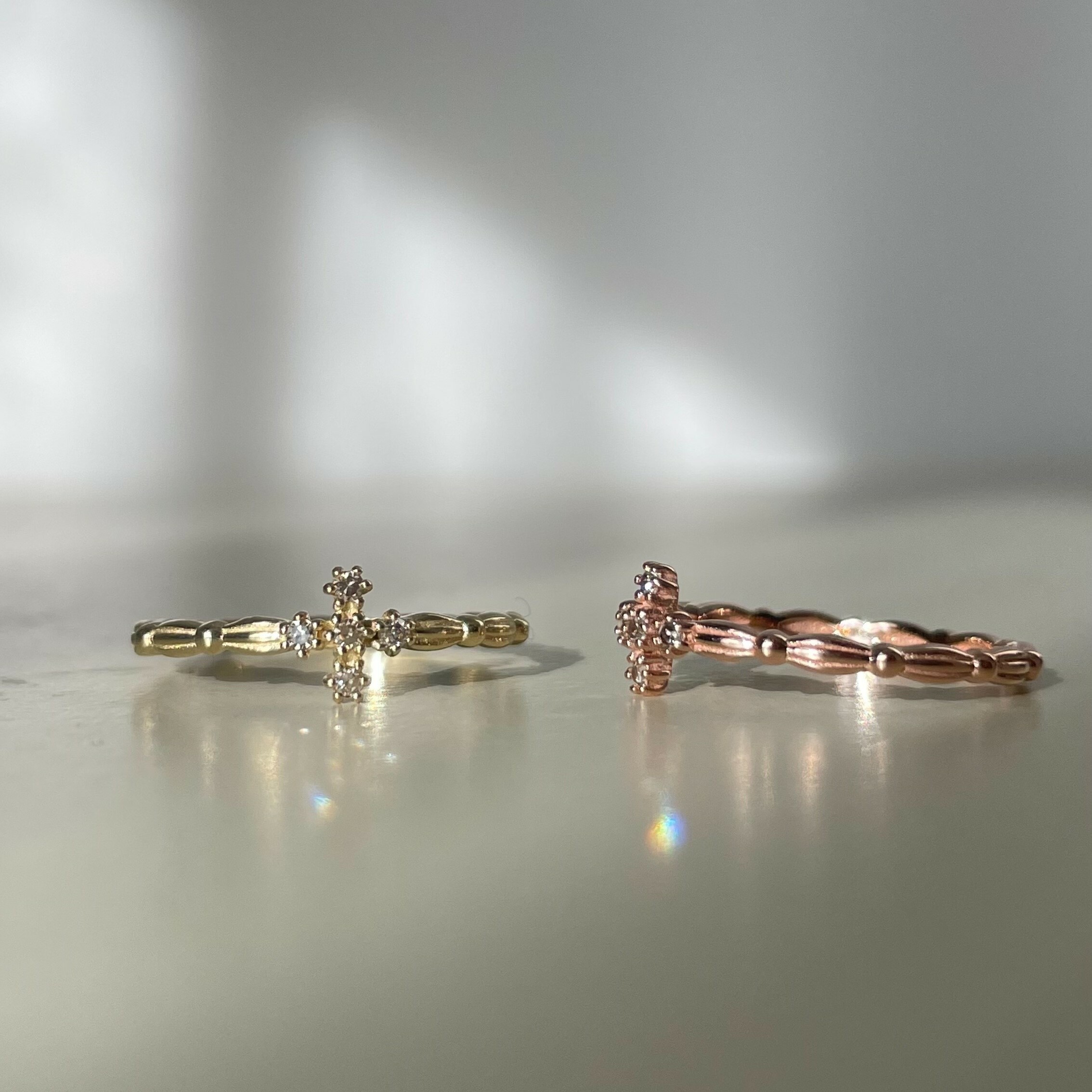 14K稻穗十字架真鑽戒指