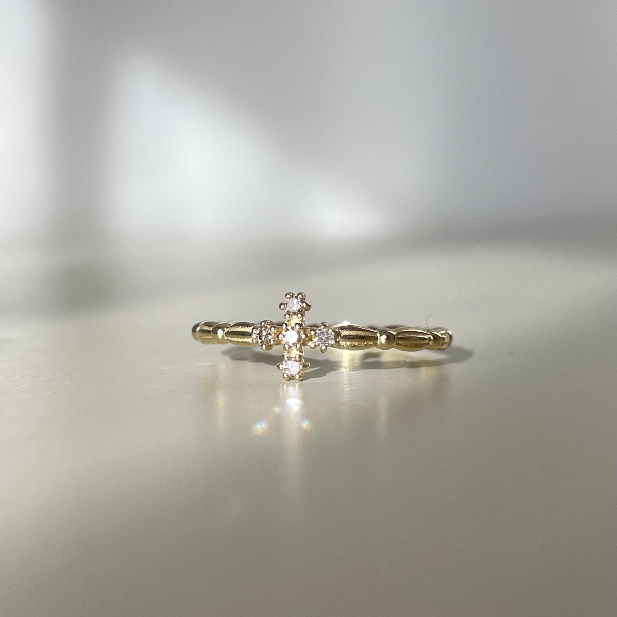 14K稻穗十字架真鑽戒指