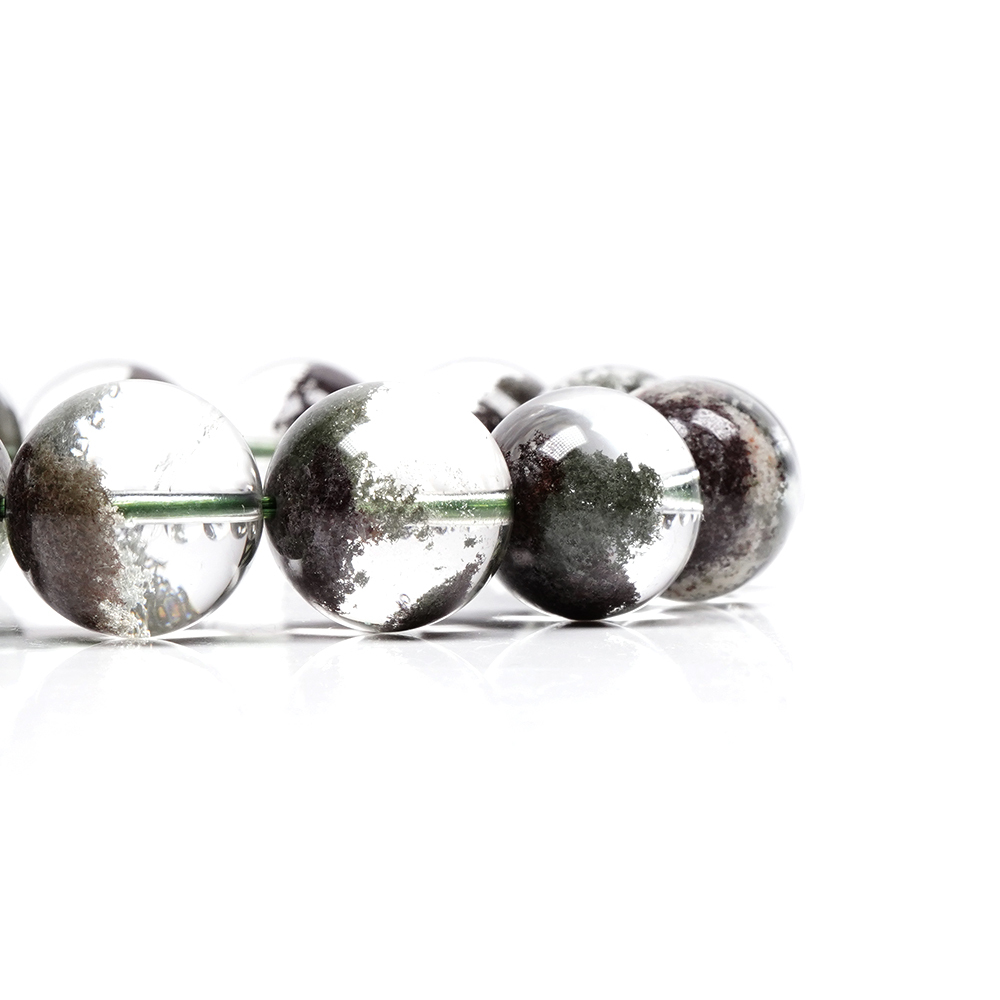 綠幽靈頂級異象聚寶盆13.8-14.2mm 正財開運水晶綠幽靈手珠｜日本彈力繩