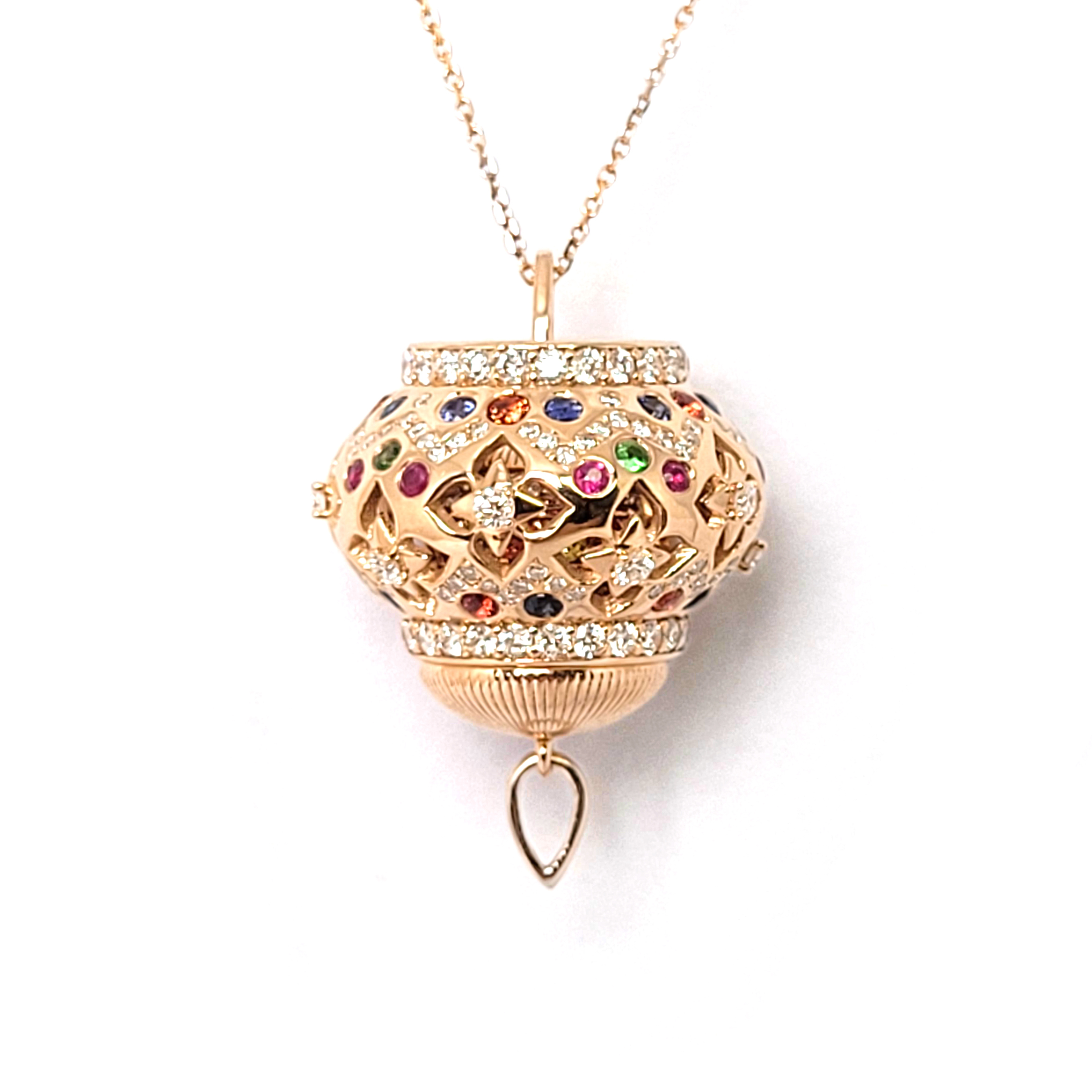 18K玫瑰金天然鑽石彩寶吊墜