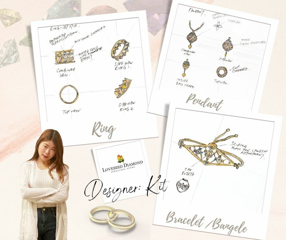 18K玫瑰金天然鑽石彩寶吊墜