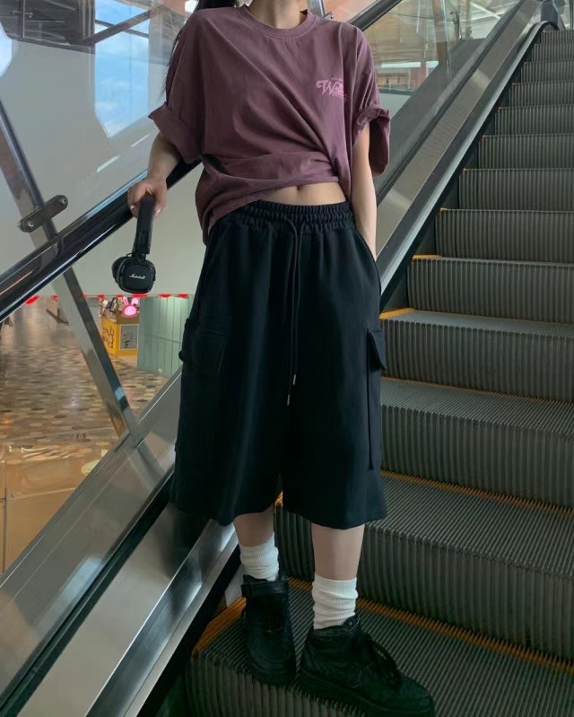 🇰🇷韓國 側口袋 寬鬆 過膝 棉短褲 五分褲