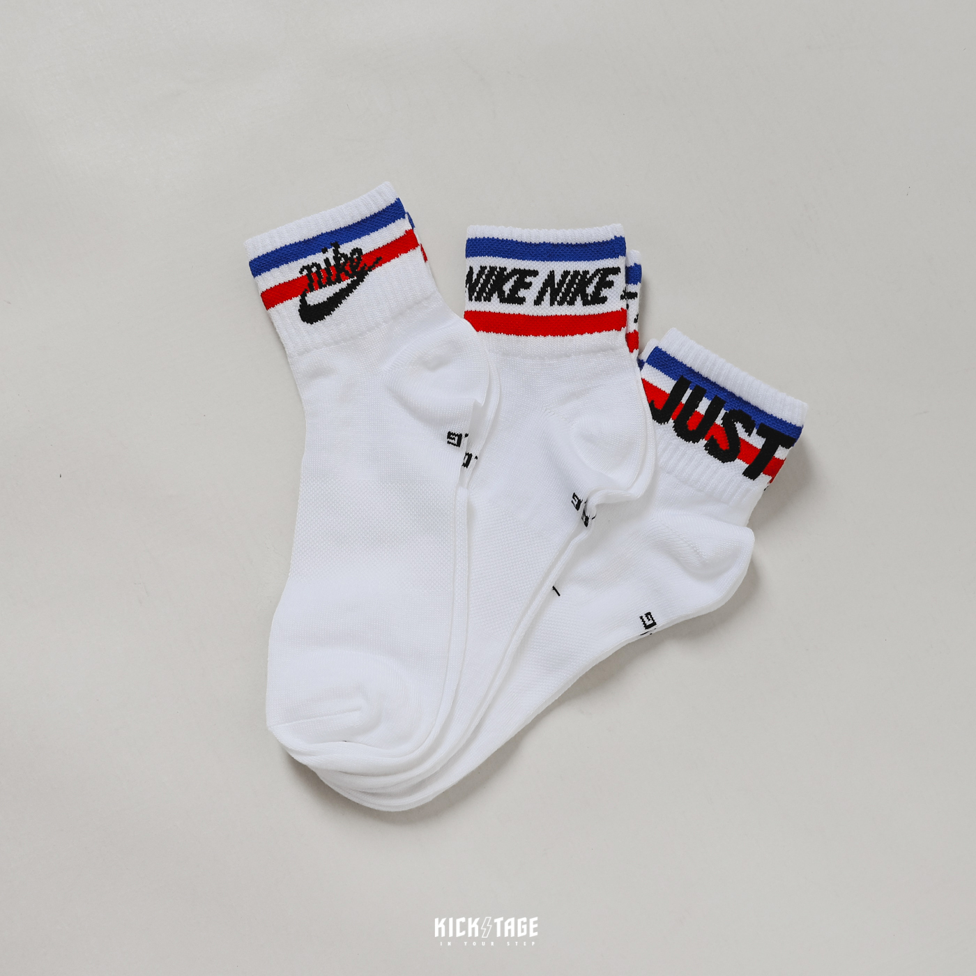[現貨]  一組三雙 NIKE EVERYDAY ESSENTIAL LOGO SOCKS 藍紅條紋 復古LOGO 中筒襪【DX5080-100】