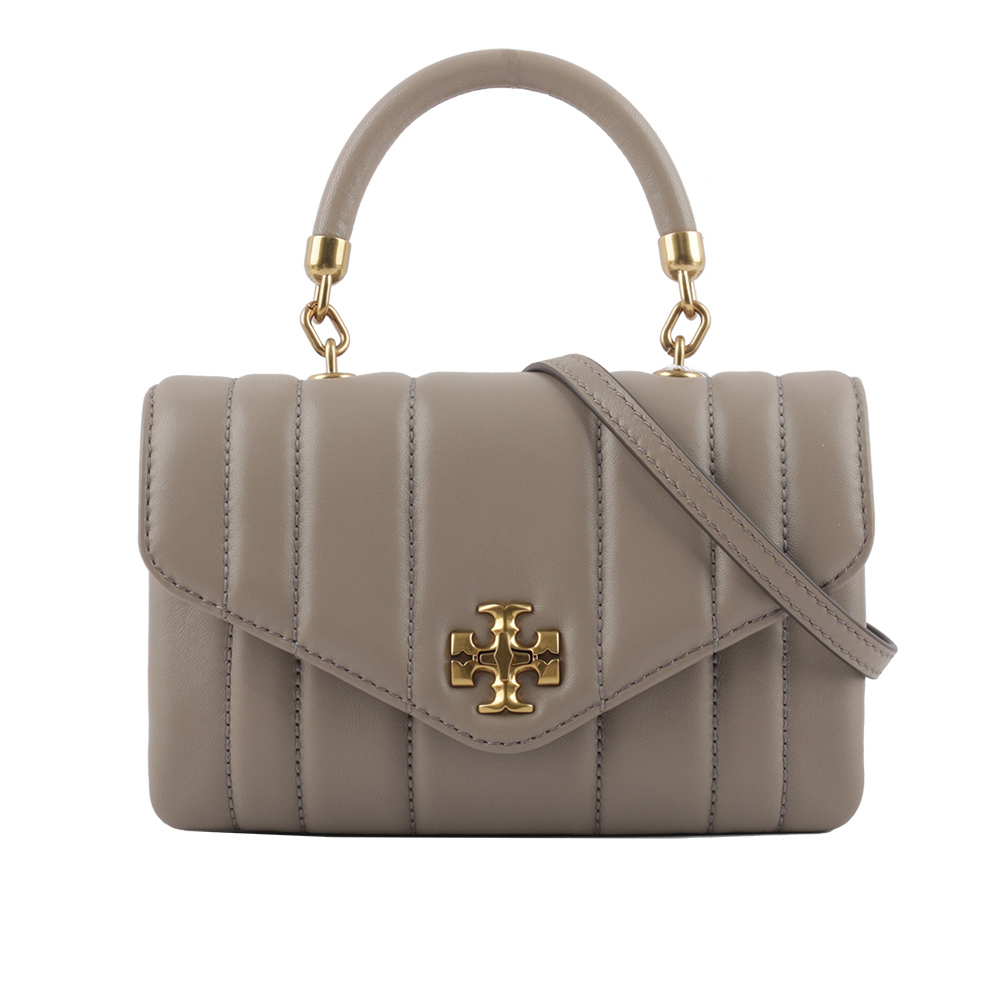 【Tory Burch】Kira 直條縫線皮革手提/斜背迷你二用包(灰色)