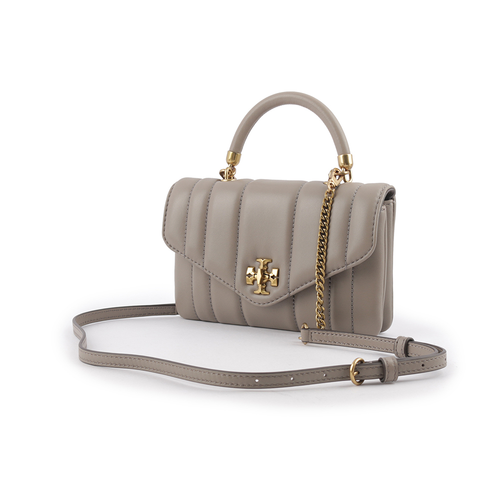 【TORY BURCH】Kira 直條縫線皮革手提/斜背迷你二用包(灰色) 143506 082