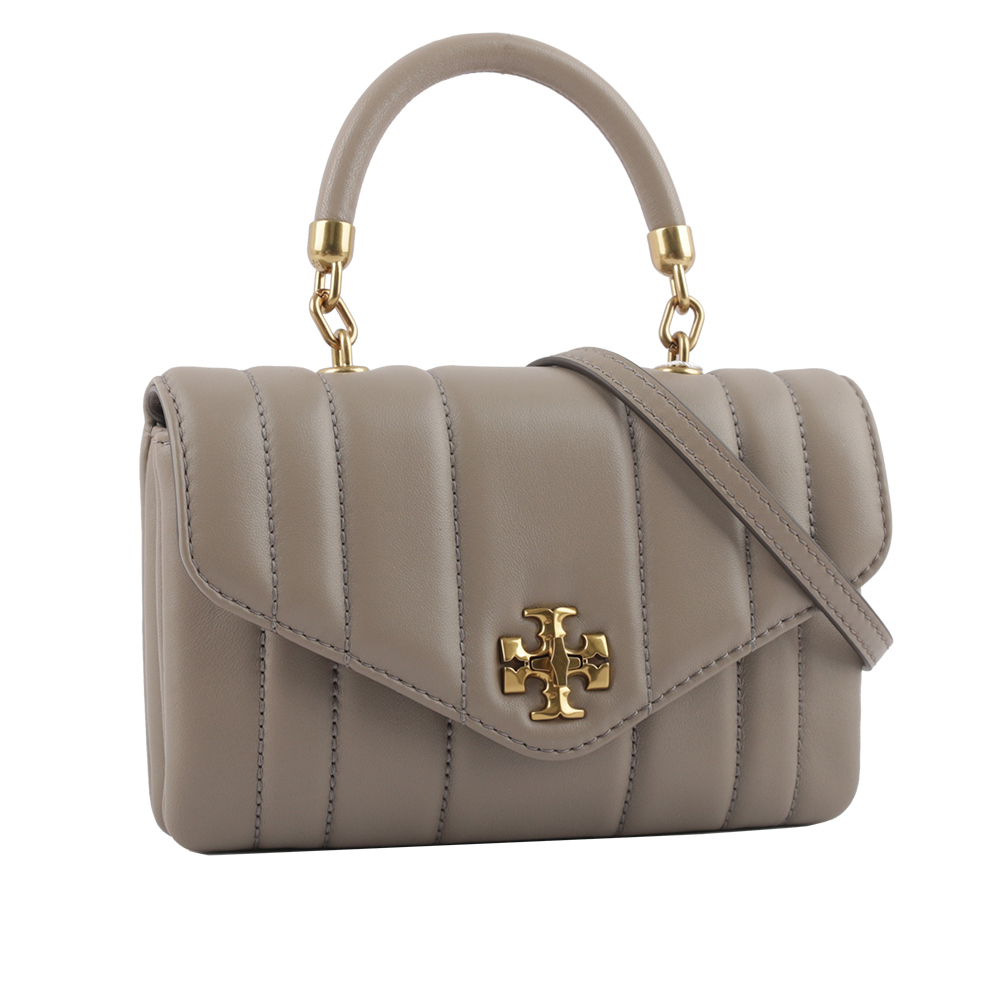 【TORY BURCH】Kira 直條縫線皮革手提/斜背迷你二用包(灰色) 143506 082