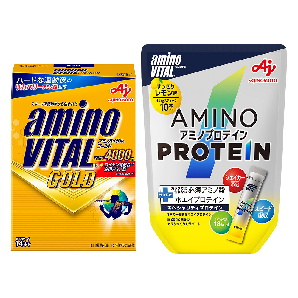 日本味之素aminoVITAL【關鍵恢復+乳清蛋白】胺基酸雙強補給組合 (GOLD*14小包+乳清蛋白*10小包)