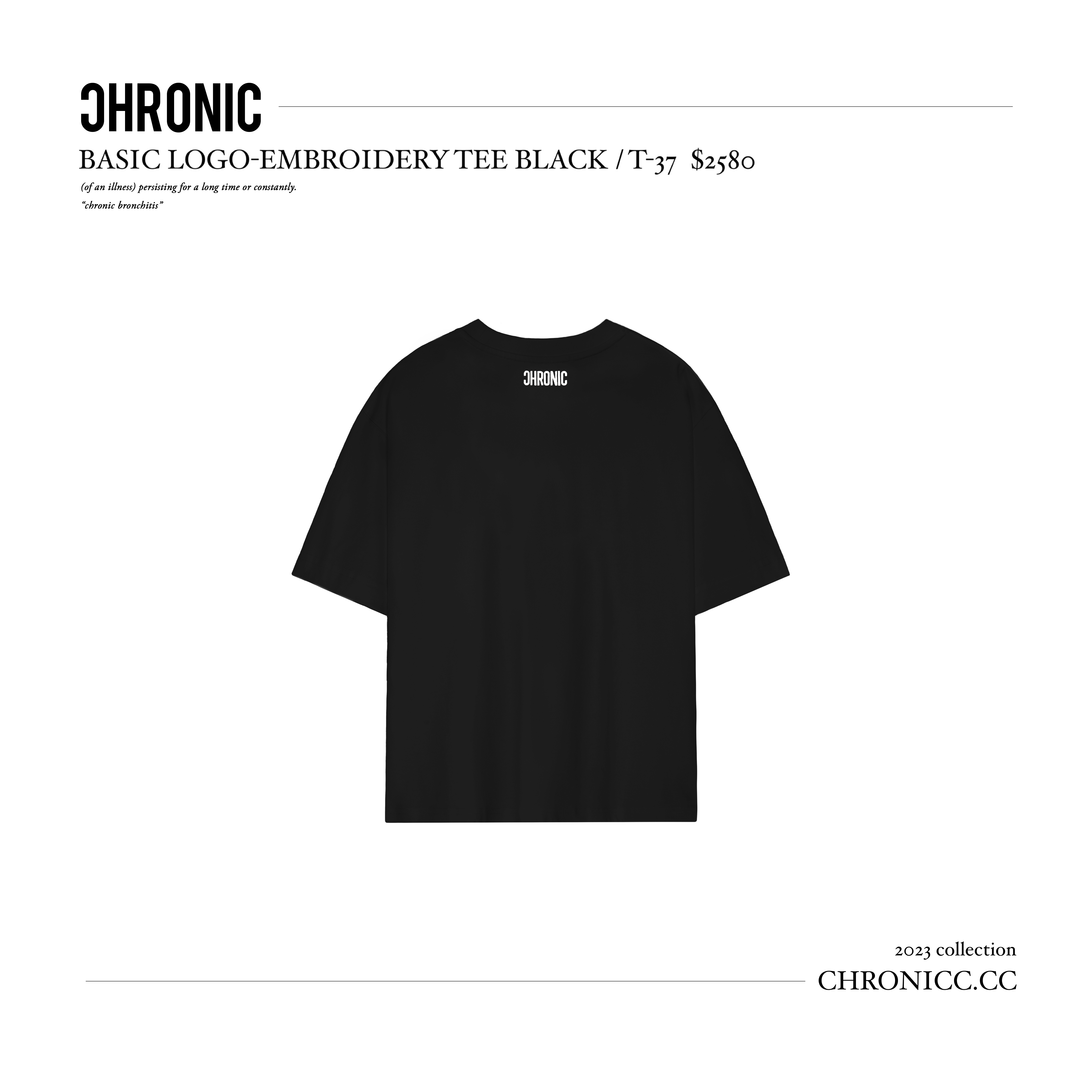 BASIC LOGO-EMBROIDERY TEE BLACK / T-37