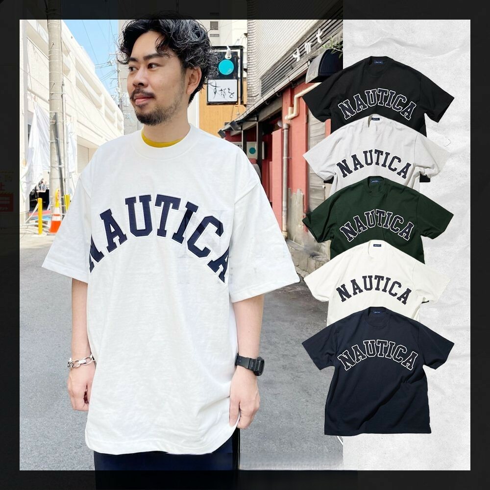 ✨長谷川Nautica Japan短袖 字母刺繡圓領短袖T恤 男女同款