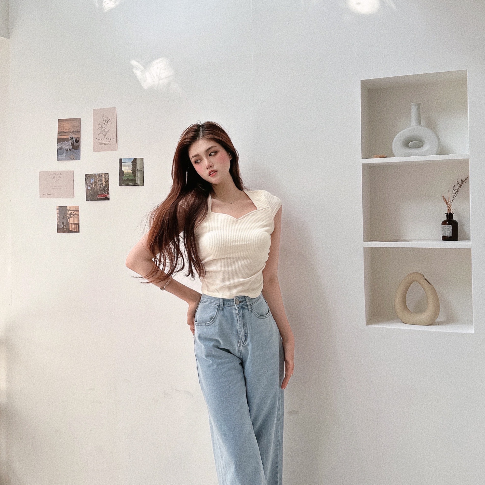 韓妞五角鬆餅紋抓皺上衣/三色