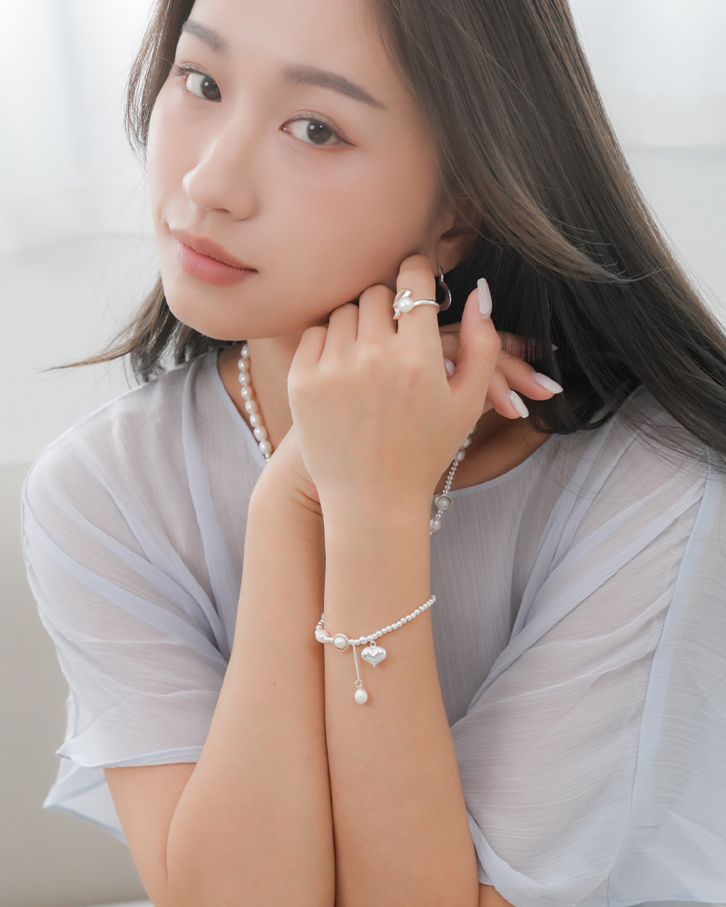 B063 純愛戀曲 | 純銀愛心珍珠手鍊