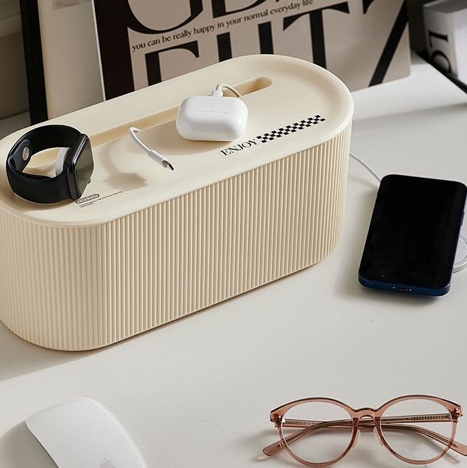 《2756》質感奶油風電源線收納盒