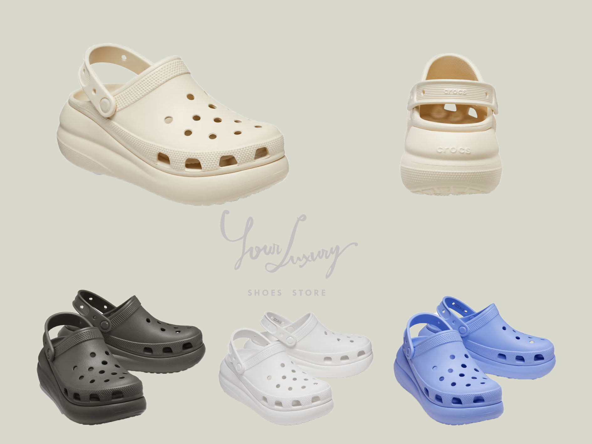 【LUXURY】韓國人氣熱賣款 Crocs Classic Crush 厚底 泡芙 洞洞鞋 增高 防水 涼鞋 拖鞋 黑 白 奶茶 布希鞋 洞洞鞋