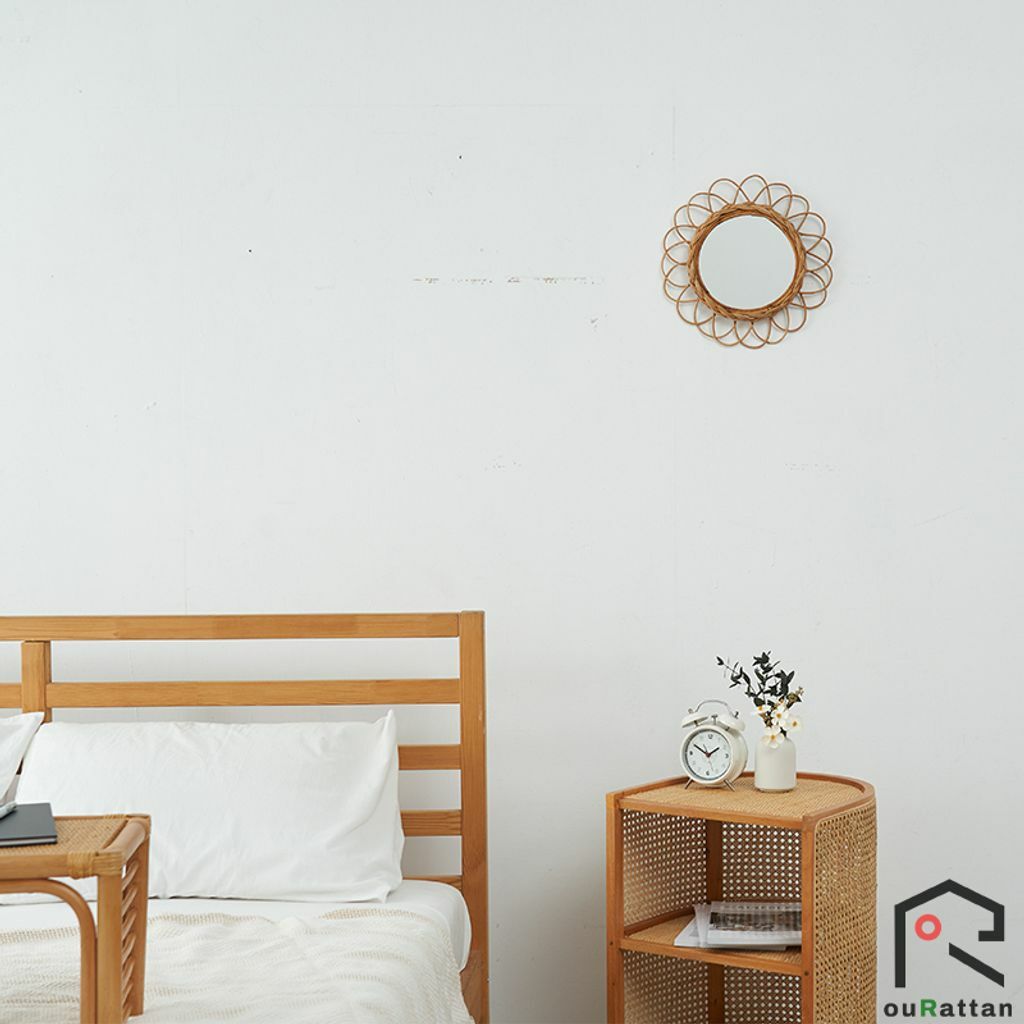 【 ouRattan 窩籐】籐製牆面鏡（向日葵款）