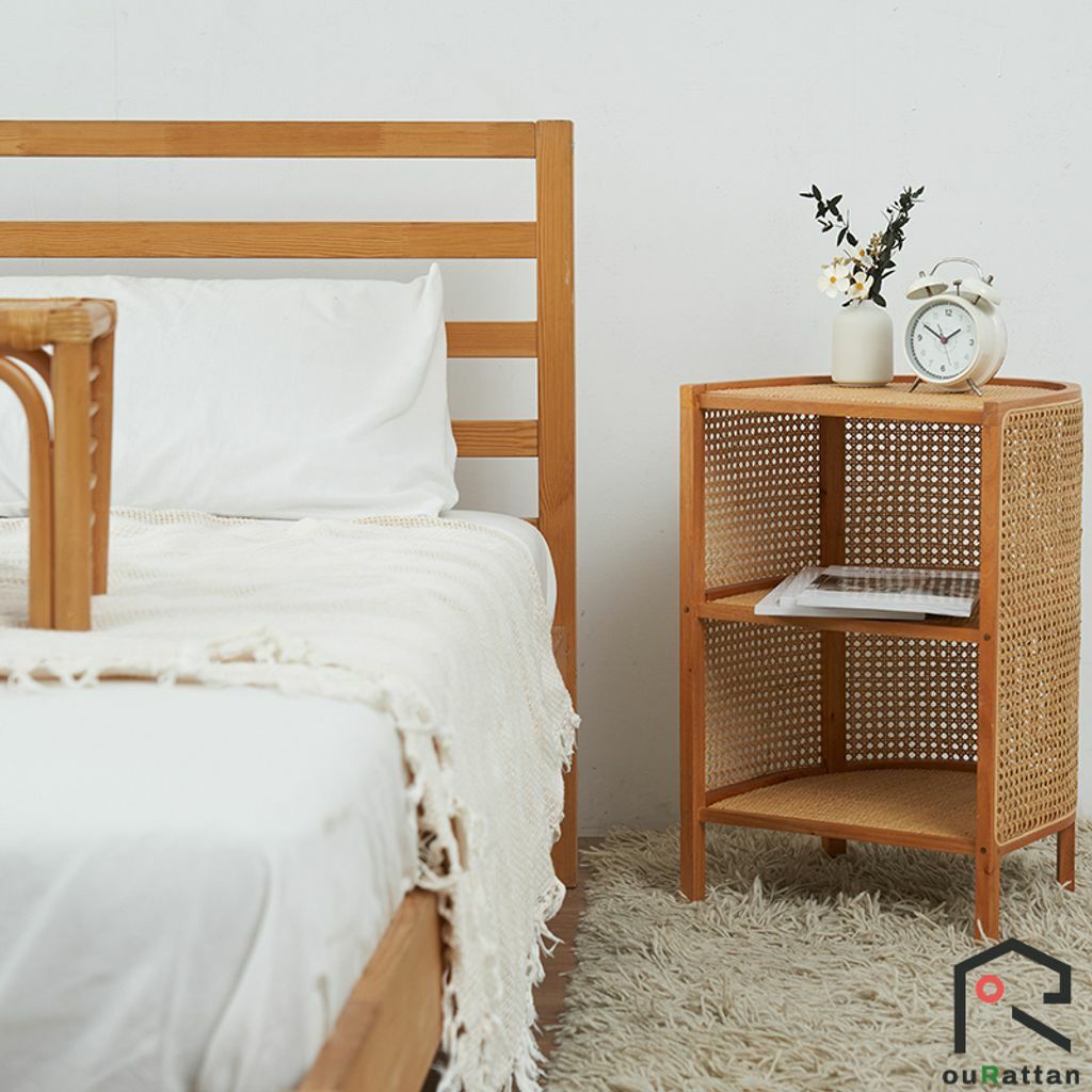 【 ouRattan 窩籐】北歐ins風雙層籐製床邊桌/客廳茶几