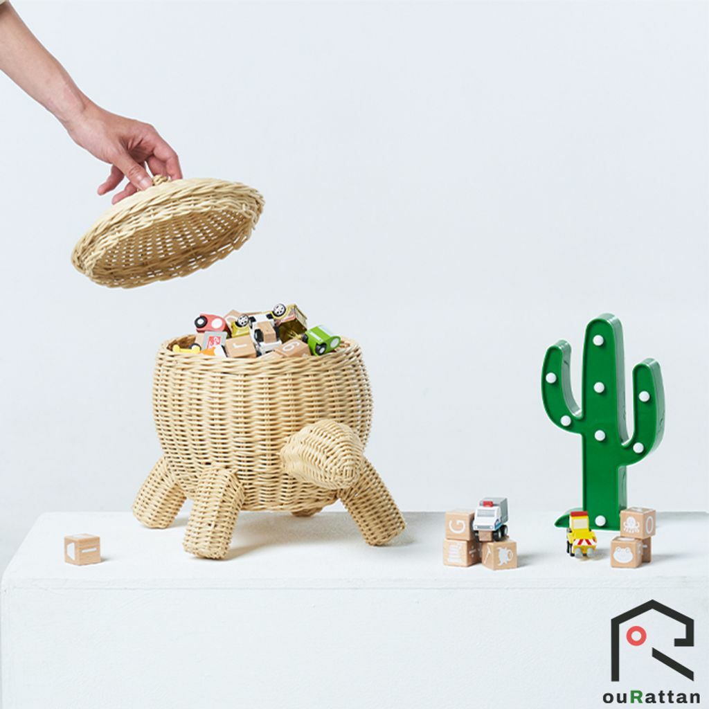 【 ouRattan 窩籐】日本設計款 籐製烏龜收納籃（含蓋子）