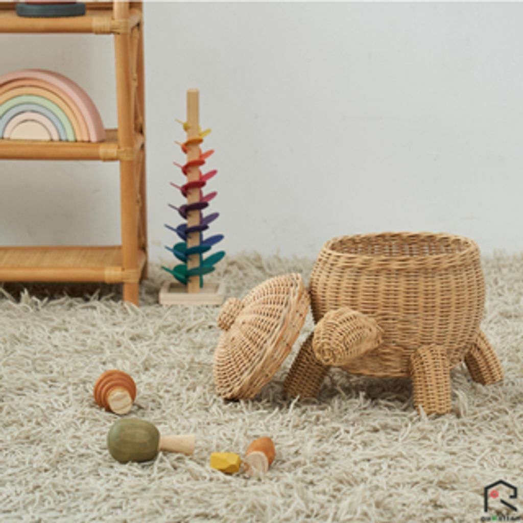 【 ouRattan 窩籐】日本設計款 籐製烏龜收納籃（含蓋子）