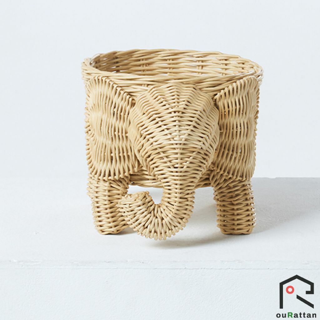 【 ouRattan 窩籐】日本設計款 藤製小象收納籃