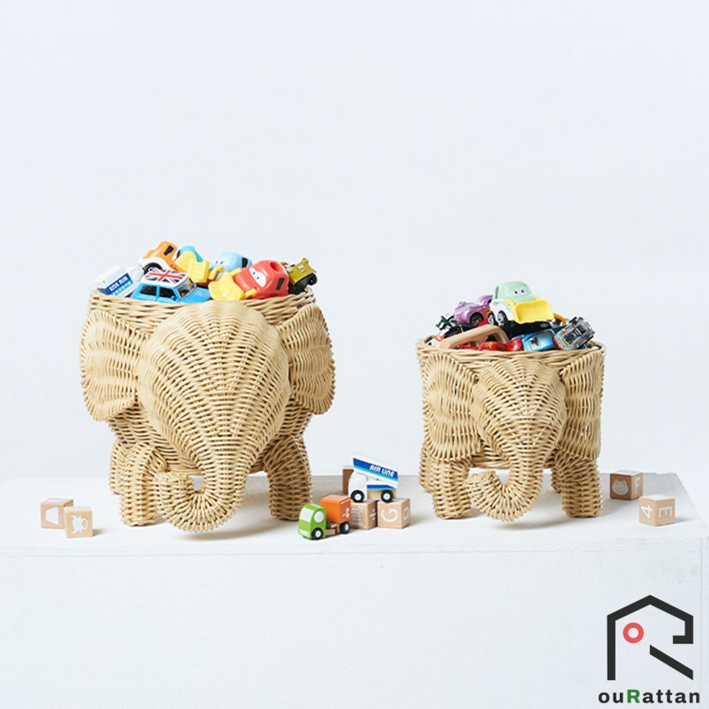 【 ouRattan 窩籐】日本設計款 藤製小象收納籃