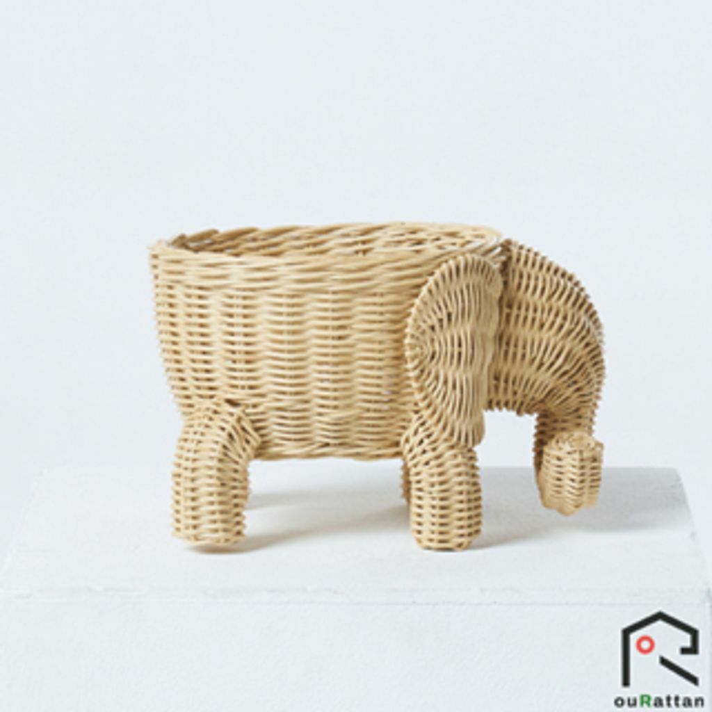 【 ouRattan 窩籐】日本設計款 藤製大象&小象收納籃