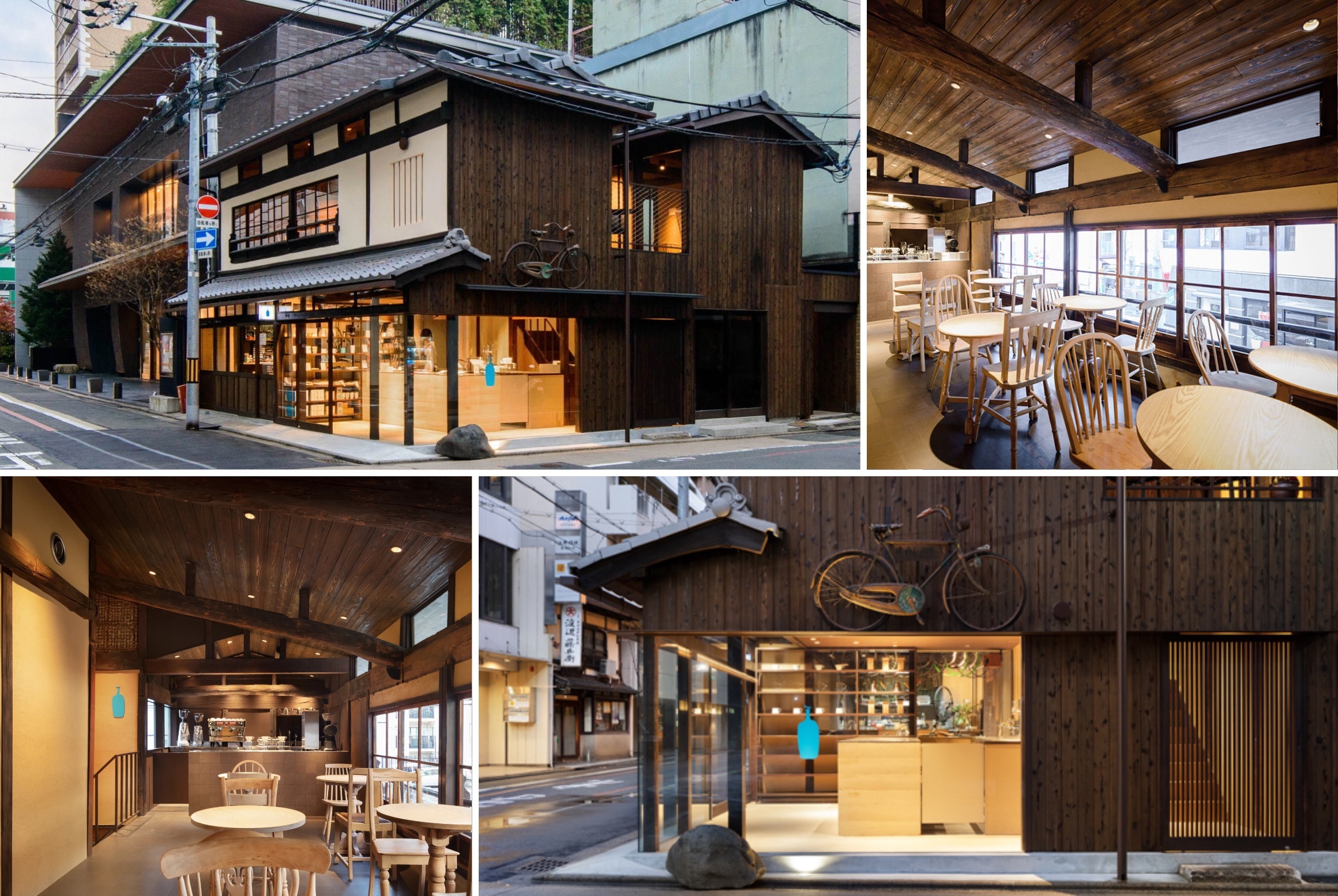 Blue Bottle藍瓶咖啡京都六角店，古色古香的日式舊建築，室內座位區