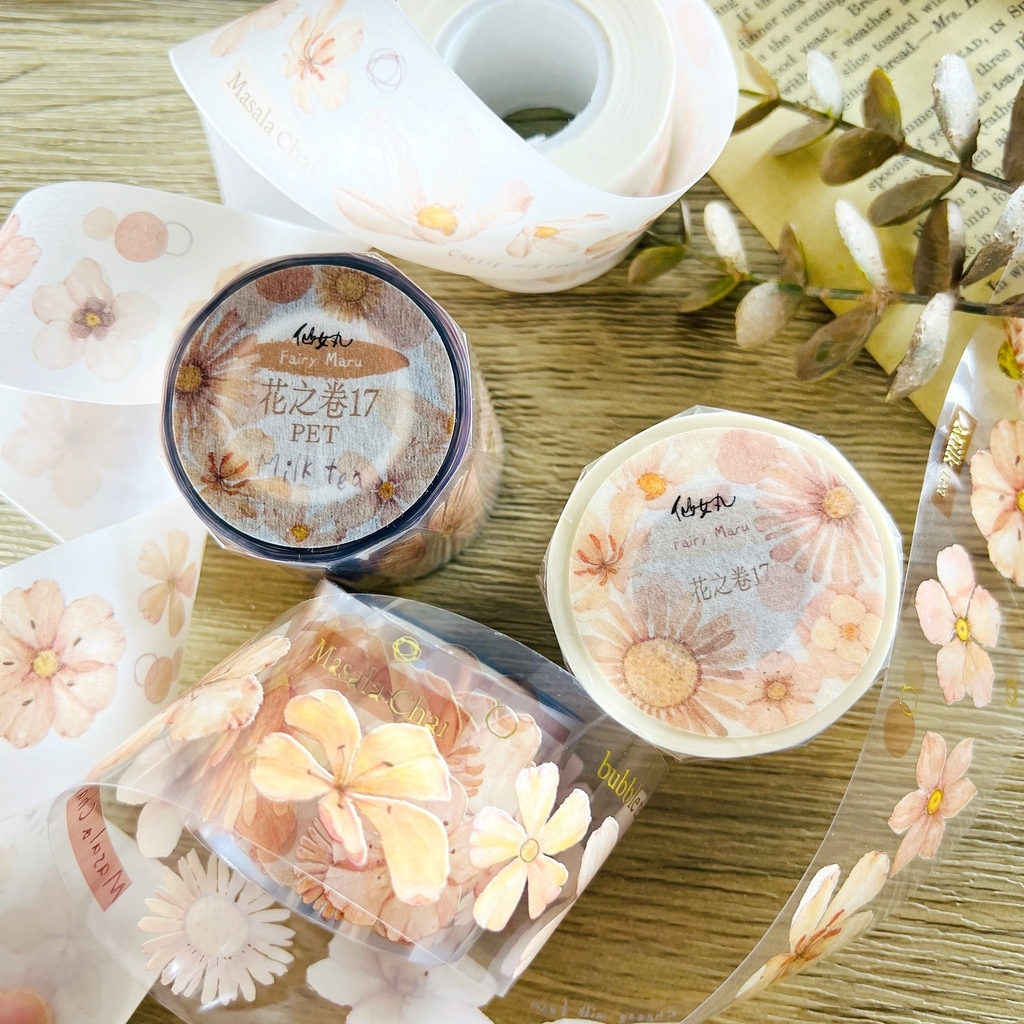 仙女丸Fairy Maru．花之卷17 亮面PET/日本和紙膠帶 <整捲/分裝>