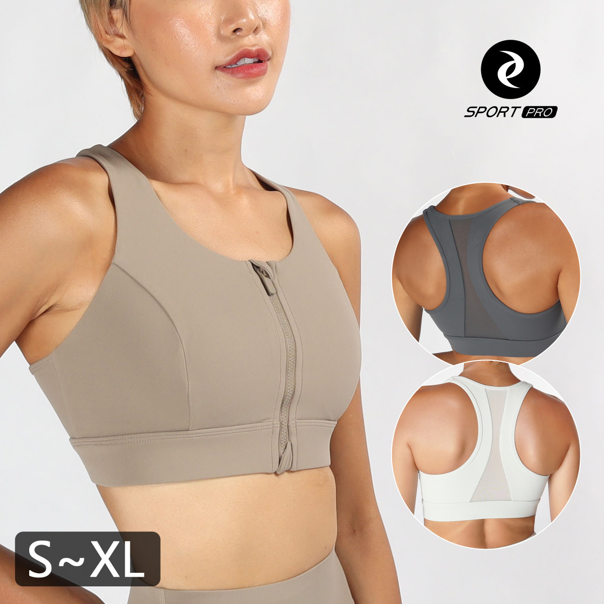 高強度前拉鍊工字網紗美背瑜珈/運動/機能內衣【半固定罩杯】*