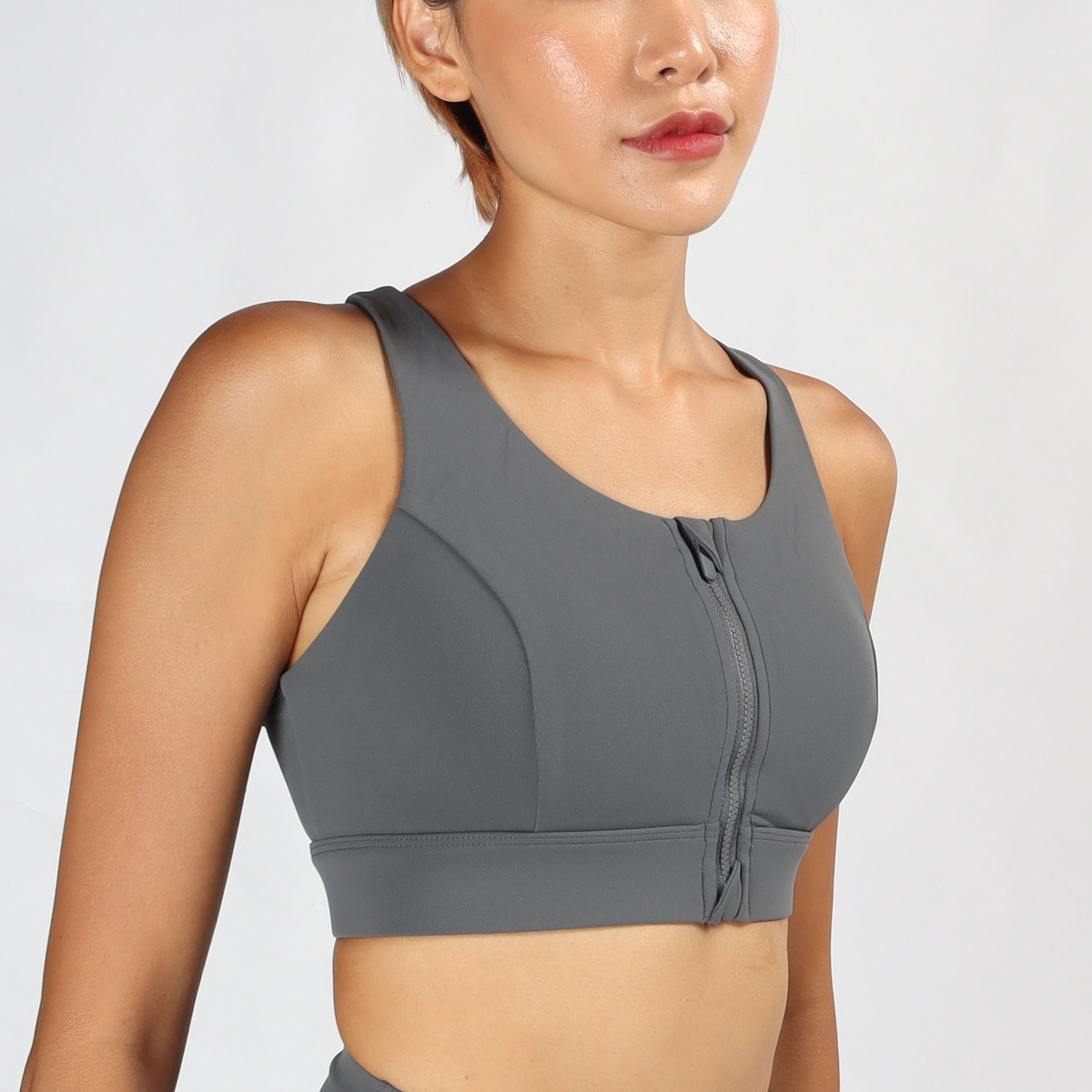 高強度前拉鍊工字網紗美背瑜珈/運動/機能內衣【半固定罩杯】*