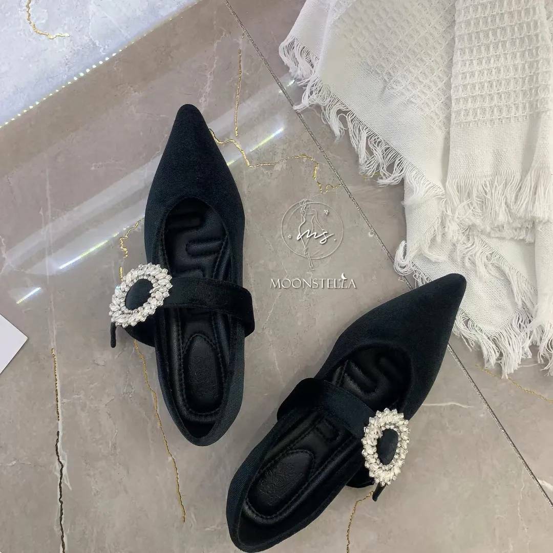 高級絲絨鑽圈平底鞋