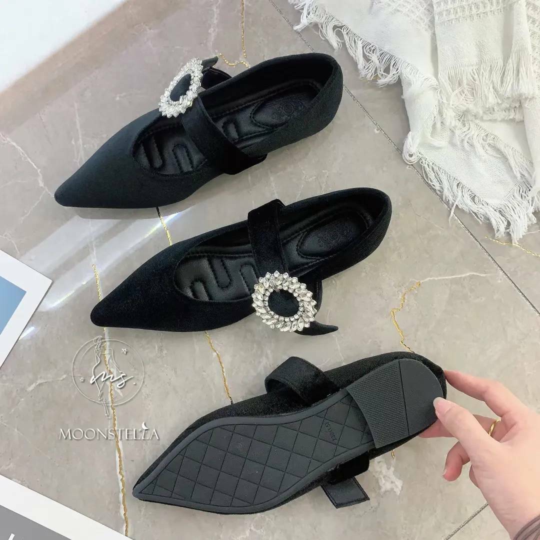 高級絲絨鑽圈平底鞋