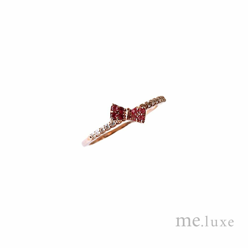 【me.luxe】K10玫金8分鑽石紅寶石戒