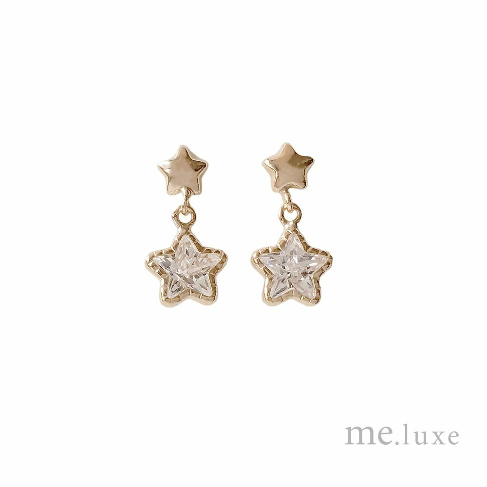 【me.luxe】K10鋯石雙星耳環