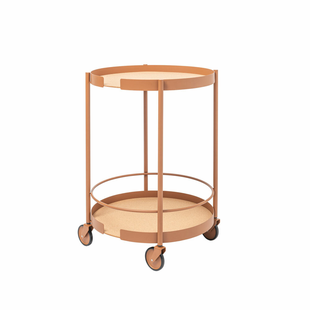 DESIGN BITE圓形推車,磚紅色,表面的質感,不只是實用也具備觀賞性。