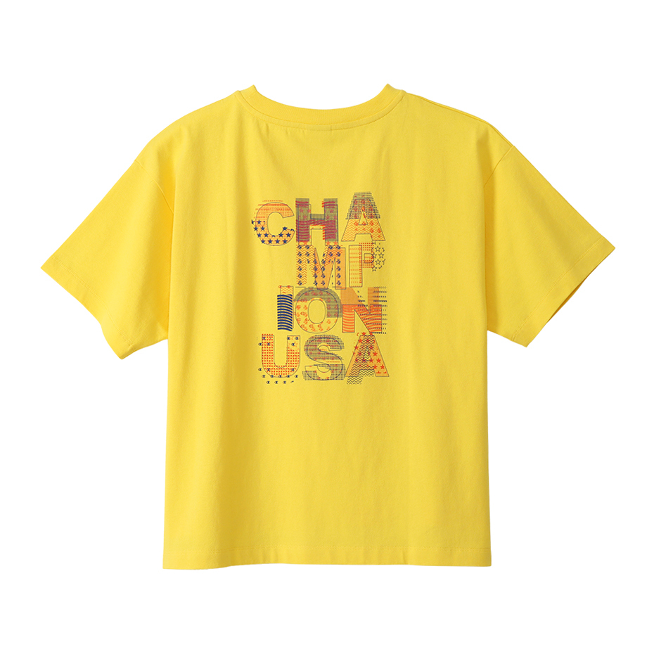 女款-CASUAL 拼貼印花寬鬆短袖TEE-黃色（CW-X322-740）