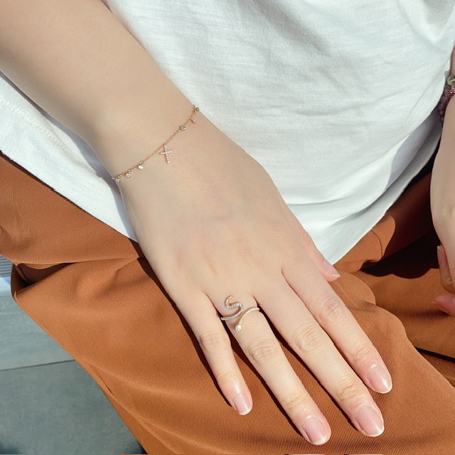 18K金泡泡鑽石十字架手鏈