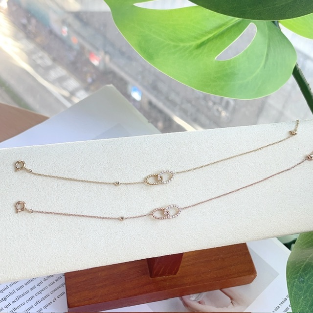 18K金鑽石麻花紋雙圈環手鏈