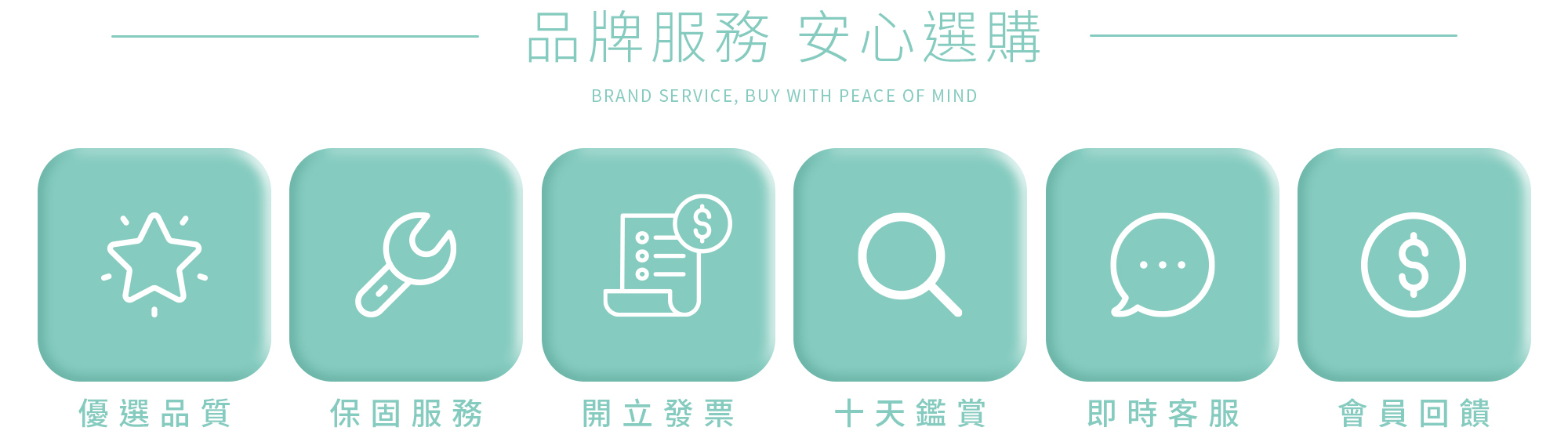 網站提供高品質產品/保固/開發票/10天鑑賞期/客服等服務