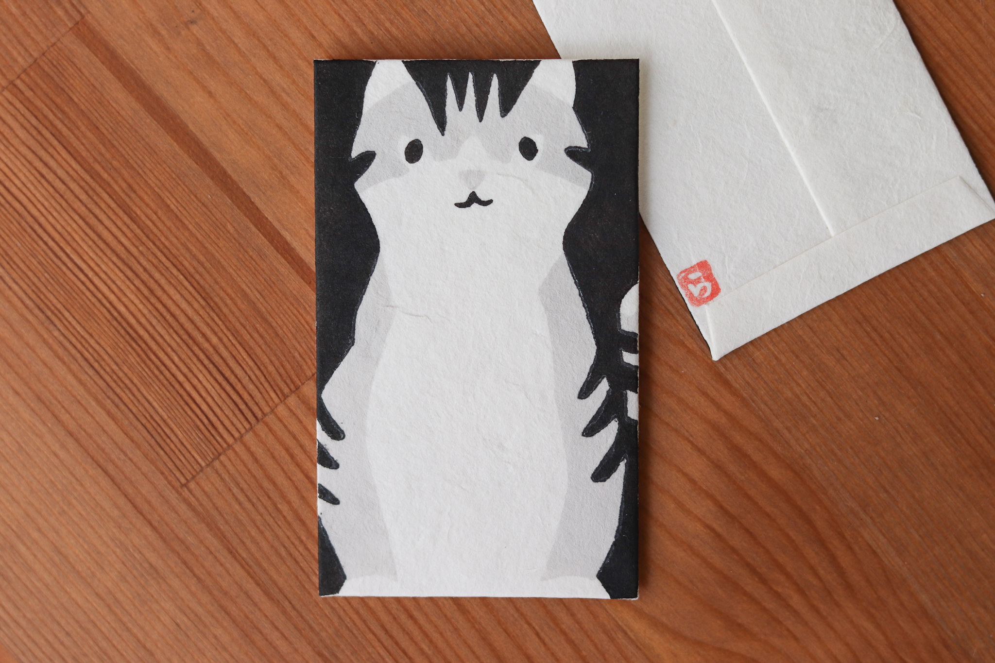 日本京都 羅工房 灰虎斑貓 手繪迷你紅包袋