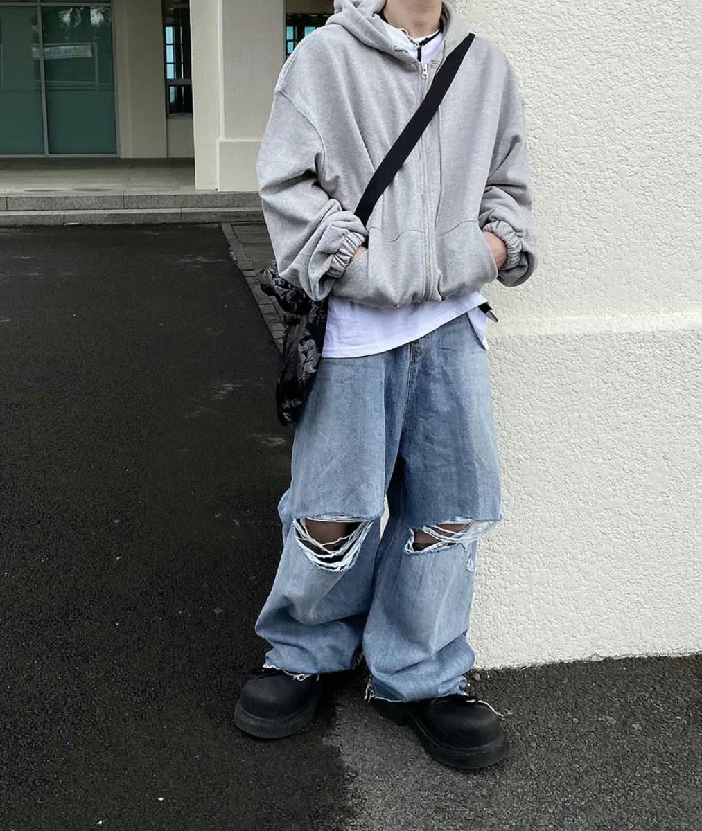🇰🇷韓國 寬鬆 破壞感 丹寧 牛仔破褲 牛仔長褲