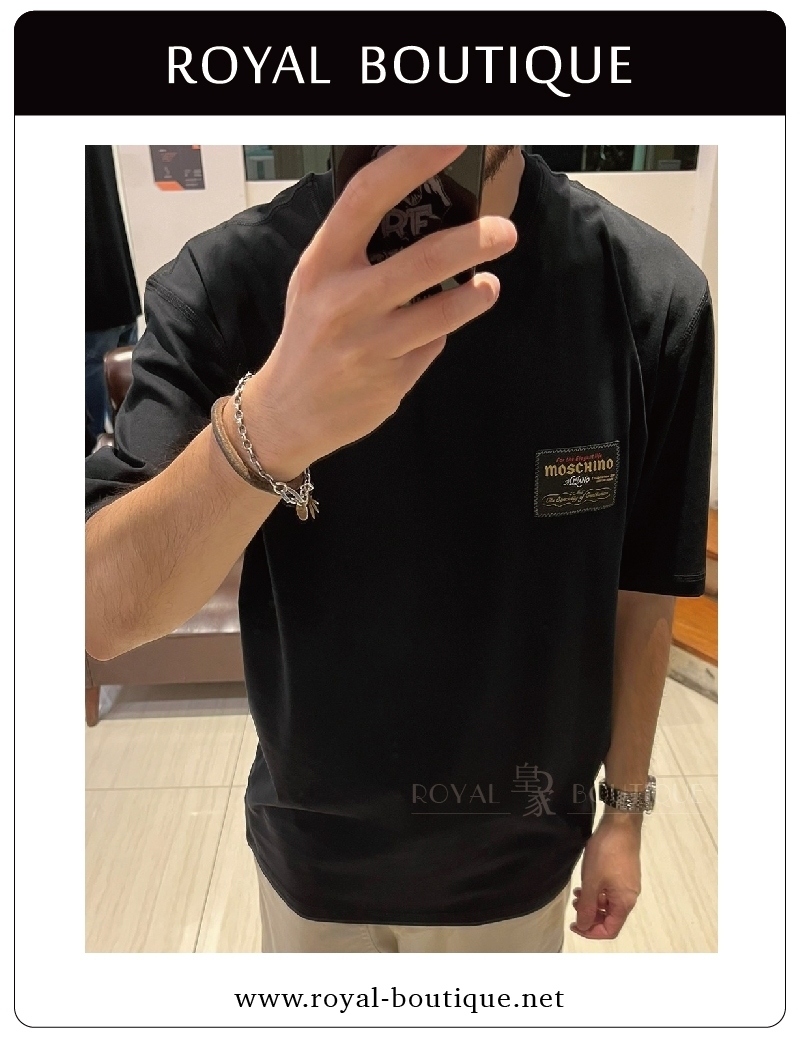 MOSCHINO 左胸LOGO織標素面短T