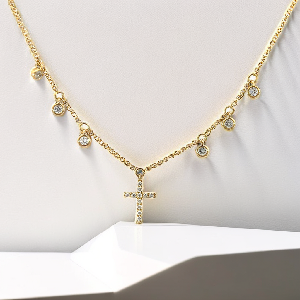 18K金泡泡鑽石十字架手鏈