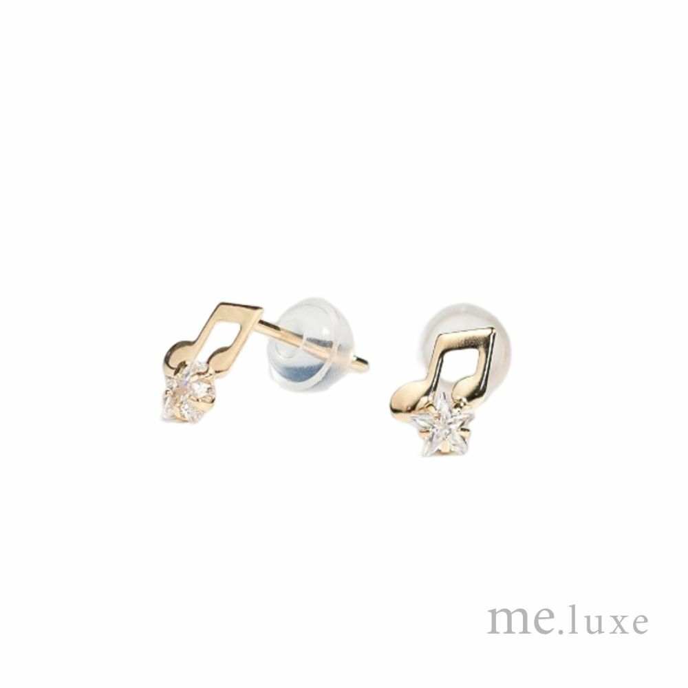 【me.luxe】K10鋯石2豆8分音符耳環