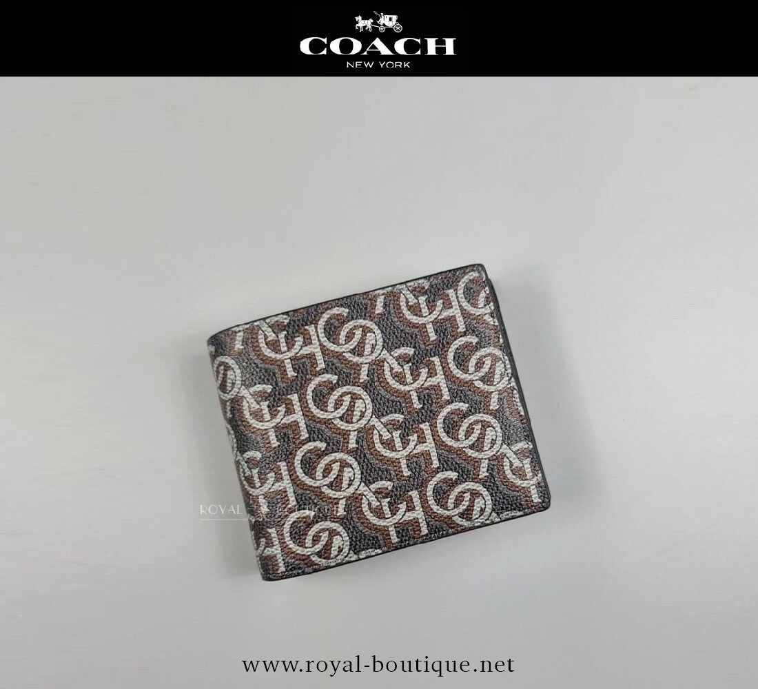 COACH 英字鎖鏈構圖滿版印花短夾